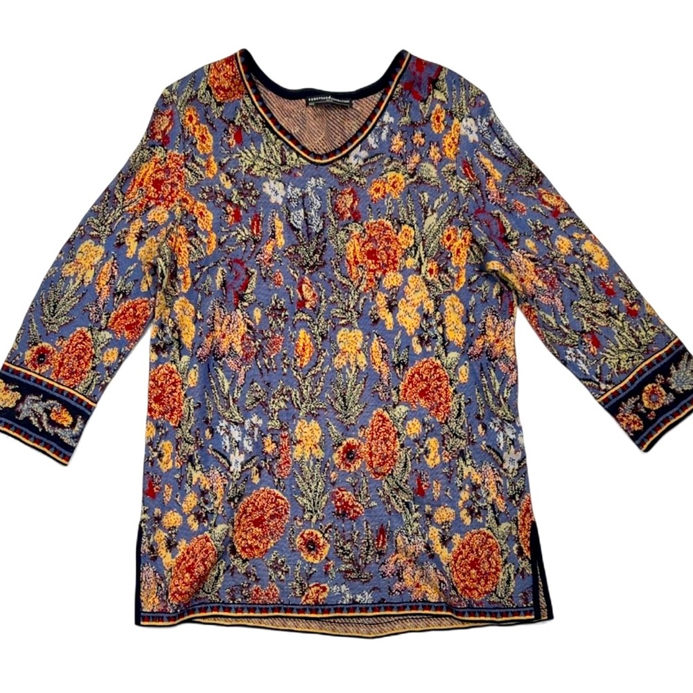 Peruvian Connection | Floral Artisan Tapestry Tunic Top Size Large Pima Cotton